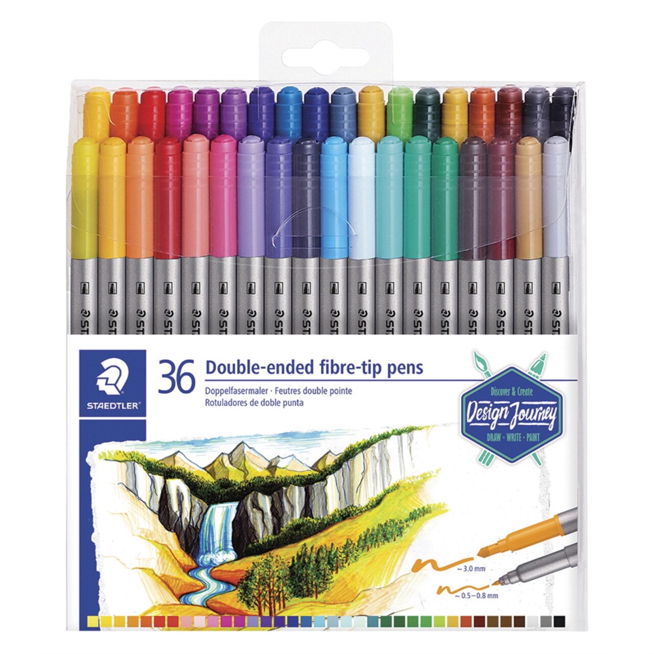 Staedtler Double-Ended Fiber-Tip Markers, Assorted Colors, Set of 36